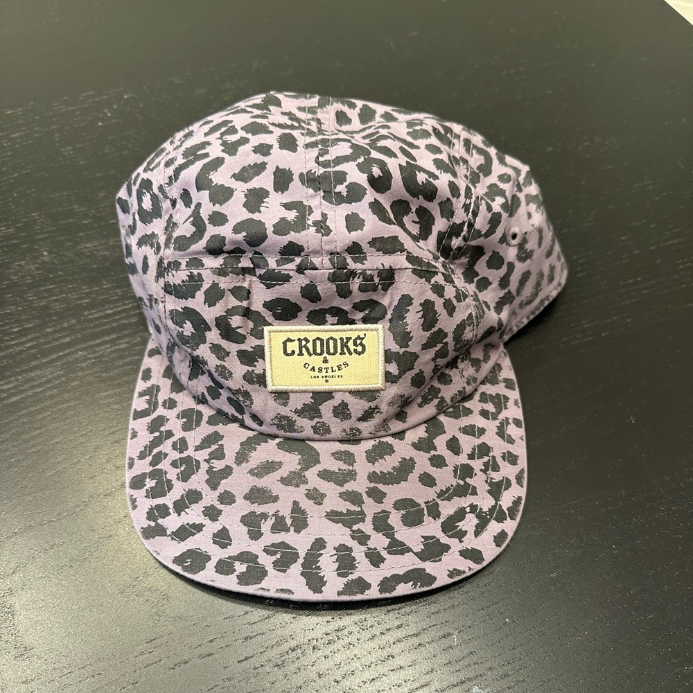 Crooks and Castles Leopard Print Camp Hat Purple Snapback Cap Streetwear